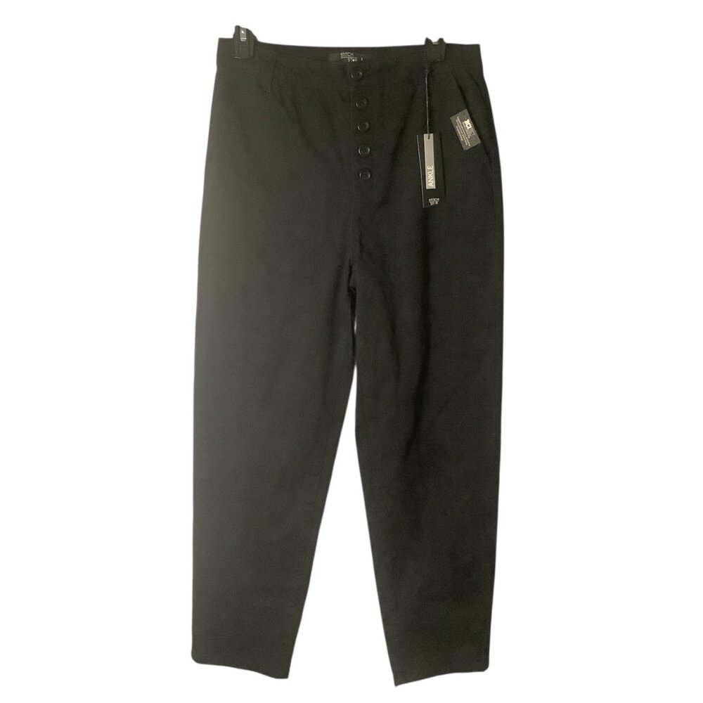 Stitch Star High Waisted Button Front Taper Trousers Black‎ Cotton Blend Women 6
